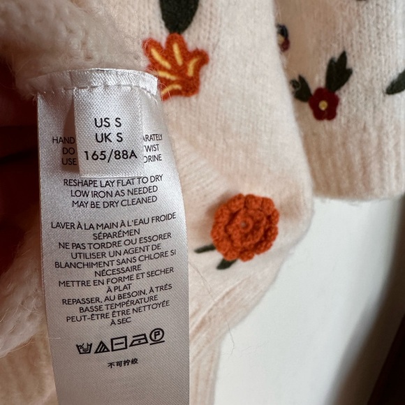 NWT Anthropologie Floral Appliqué Embroidered Cream Sweater Tunic Mini Dress - Picture 6 of 12